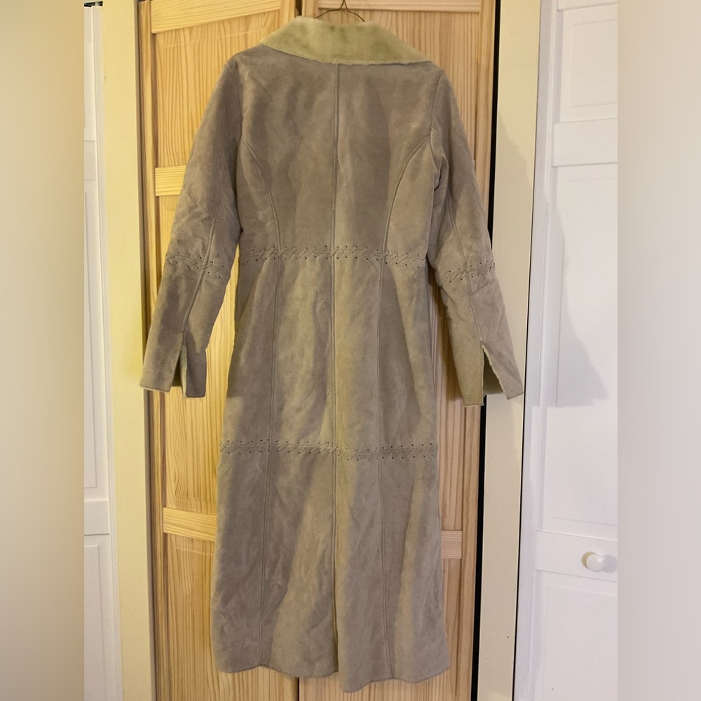 Boston Proper Full Length Suede Coat with Faux Fur Lining - Picture 2 of 8